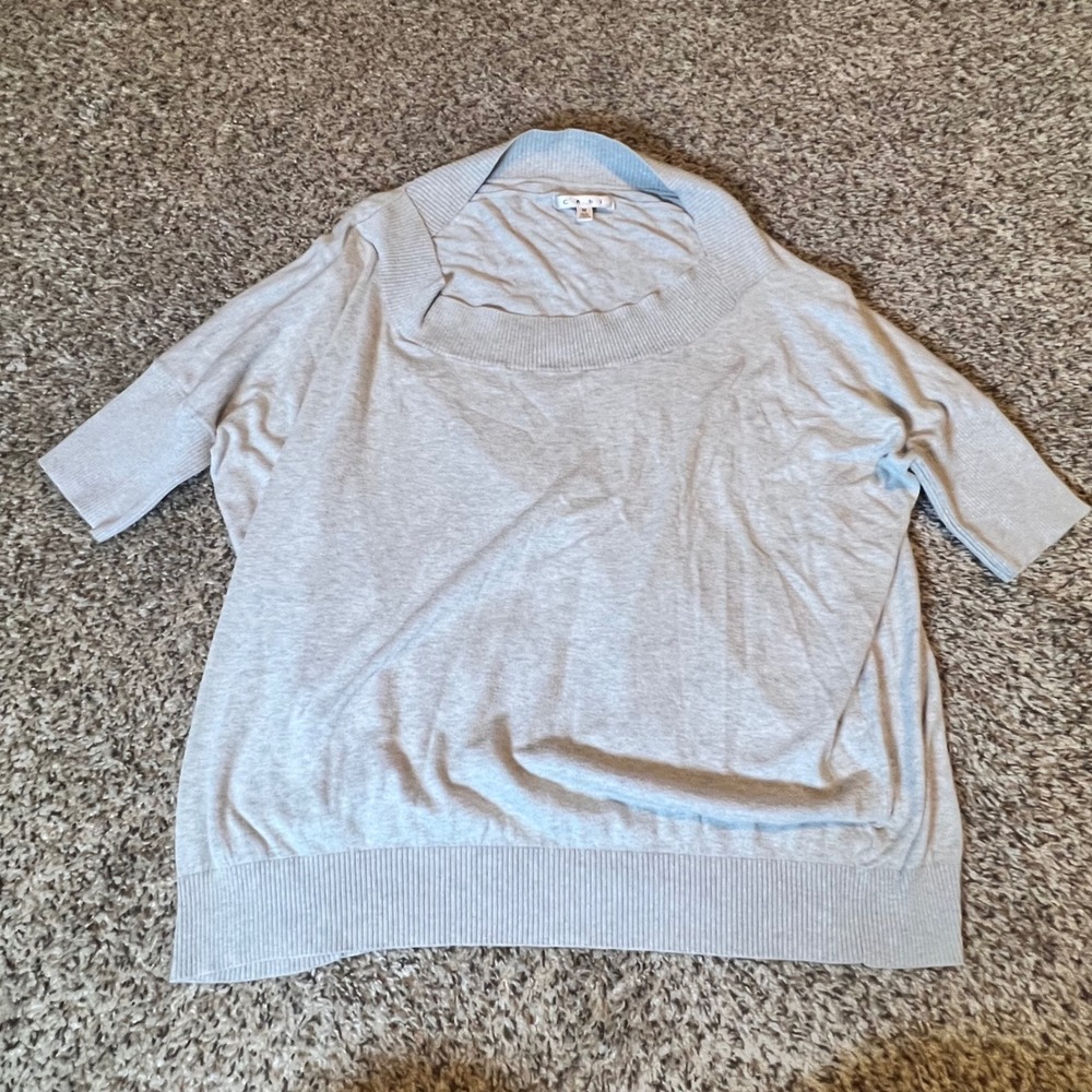 Cabi Grey Silk Blend Short Sleeve Dolman Scoop Neck Knit Top Womens Medium